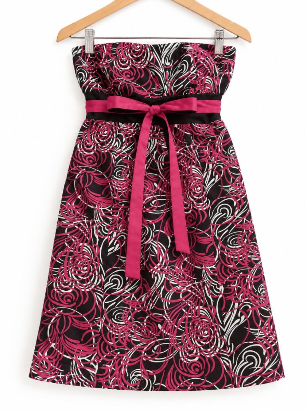 LOFT Black and Hot Pink Swirl Print Strapless Dress, Petite 6